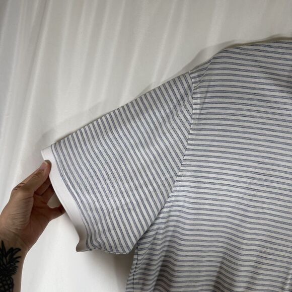 Roundtree Yorke Gold Label Polo Men Large White Striped Short Sleeve 100% Cotton - Picture 5 of 9